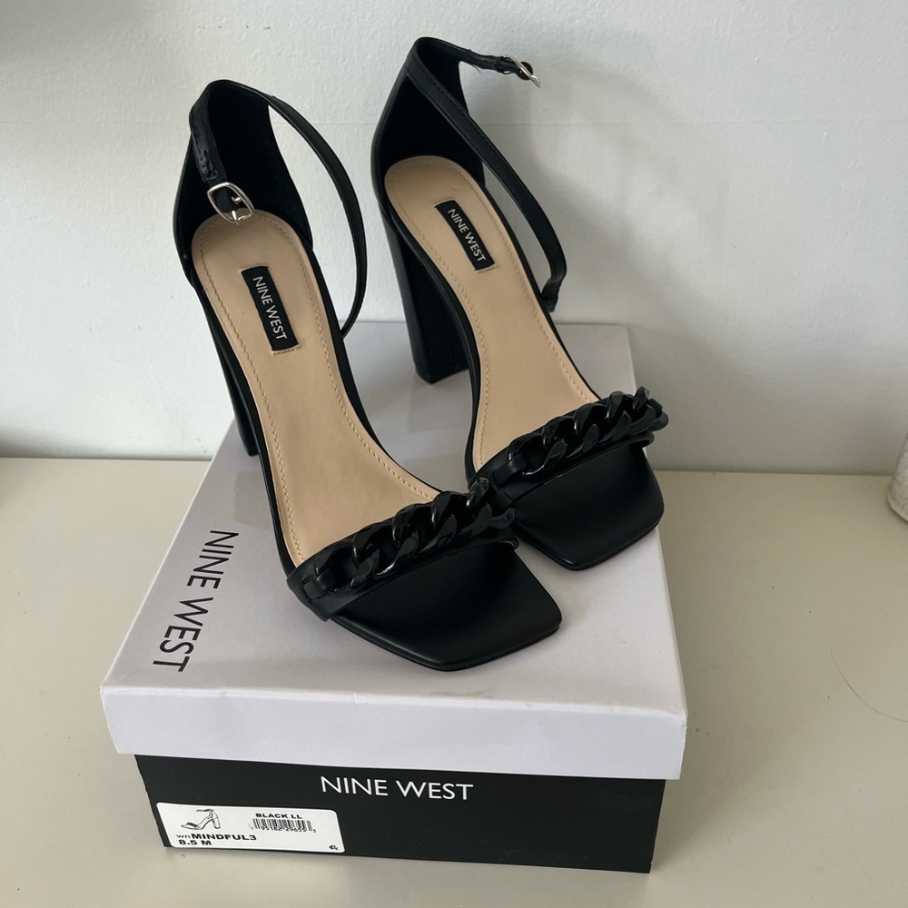Nine West Black Chunky Heel Sandals